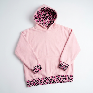 Pink <b>Leopard</b> <b>Print</b> Hooded <b>Sweatshirt</b> Women's Long Sleeve Casual Pullover Knitted Cotton Oversized Relaxed Fit Autumn Wear - Product Image 1