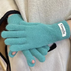 Gants chauds tricotés de style coréen pour femmes <span class=keywords><strong>hiver</strong></span> résistant au froid doublé polaire épaissi fourrure de lapin plaine sans doigts pour le toucher décontracté - Product Image 3