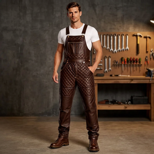 JNA GROUP <b>Men's</b> Brown Leather CE Certified Waterproof Work Coverall Abrasion Resistant Quilted Design <b>Overalls</b> - Product Image 4