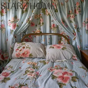 STARZ HOME double plaine dentelle florale design slub broderie taie d'oreiller literie frye jacquard avec draps de lit bleus civer