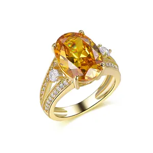 China Wholesale American Brass Plated Ring Prong Setting Canary Diamond Ring Ring Women Wedding Jewelry