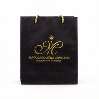 Sac cadeau en papier kraft noir imprimé feuille d'or personnalisé avec poignée torsadée pour bijouterie, sac de shopping en gros