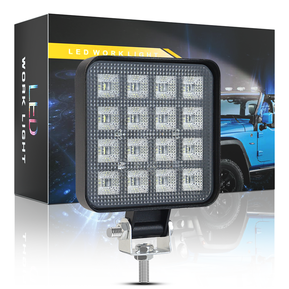 DXZ New 3-inch 16LED 12W Car LED Working Light H-MINI-F-F-16 Square Floodlight for 9-80V Motorcycle Auto Truck Farm Machinery