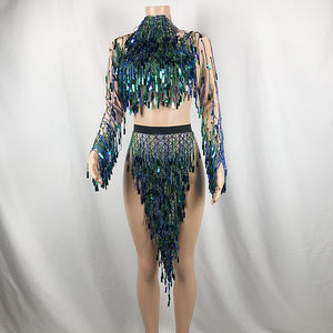 Vestido de Noche Sexy con Lentejuelas Azul Pavo Real, Estilo <span class=keywords><strong>Curvy</strong></span>, de Una Pieza, con Abertura Alta y Escote Pronunciado, para Fiesta de Gala, 2021 - Product Image 2