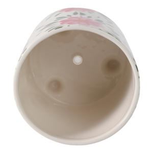 Pot de fleurs peint à la main avec des fleurs roses et des feuilles vertes pour la décoration intérieure et extérieure, salon, jardin. - Product Image 6