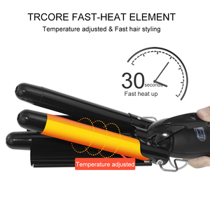Varita de rizos de tres barril de pelo, <span class=keywords><strong>con</strong></span> pantalla LCD de temperatura, cerámica de 1 pulgada, turmalina, Triple barril, engarce de doble voltaje - Product Image 4