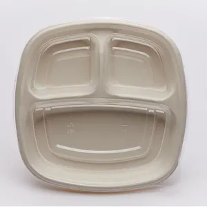 biodegradable 3 compartment food trays with transparent pla plastic lid