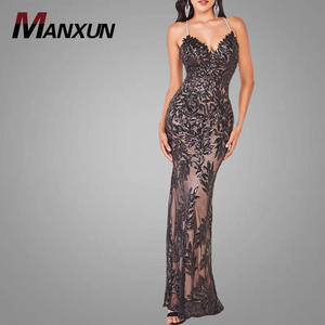 Nouveautés Robes maxi à paillettes croisées dans le dos Robe moulante sexy <span class=keywords><strong>noire</strong></span> Robes de soirée pour femme sans manches - Product Image 1