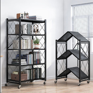 Giá để đồ gấp bằng thép 4-5 tầng có bánh xe, không cần lắp ráp, không cần bu lông, giá để giày di động, xếp chồng được, nhẹ, kệ trưng bày - Product Image 4