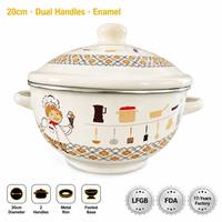 Casserole Senny 20 cm en émail avec double poignée, motif chef de dessin animé, blanche, avec couvercle, vente en gros d'usine pour cuisine et salle à manger