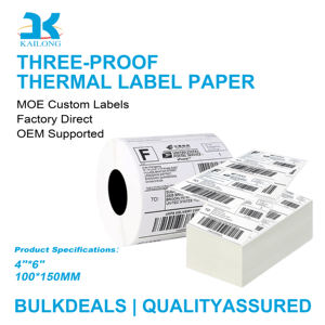 Étiquettes en papier thermique Kailong 100x150mm, reçus de codes-barres, utilisation logistique industrielle, haute qualité, durables, sensibles à la chaleur - Product Image 1