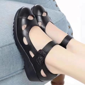 Nouvelles sandales compensées pour femmes, chaussures d'été pour femmes d'âge mûr et âgées, bout rond, chaussures à trous, velcro - Product Image 2