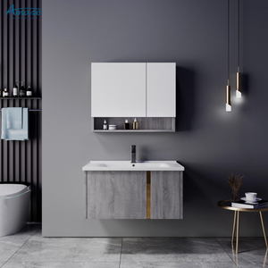 حمام من خشب رقائقي مثبت بالحائط على الطراز الأوروبي ، زينة حمام للفنادق مع مرآة - Product Image 1