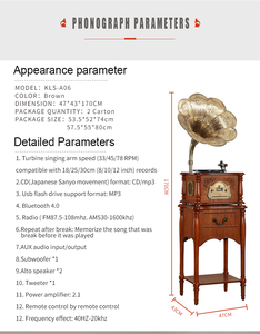 Cổ điển bằng gỗ gramophone Retro Vinyl Máy quay đĩa ghi âm Máy nghe nhạc cổ gramophone Vinyl đa Turntable thu âm thanh - Product Image 6