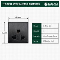 Module de prise modulaire universel Kolani noir à encliquetage 16A 250V, module multiprise en PC ignifuge