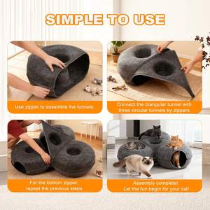 <span class=keywords><strong>Cat</strong></span> <span class=keywords><strong>Cave</strong></span> & Tunnel Bed for Large Cats Round Shape Removable Felt Pet Bed Triangular Donut, Scratch-Resistant - Product Image 5