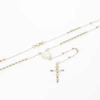 Grossiste Bijoux Rosaire Unisexe Religieux Collier Plaqué Or 14 Carats Chrétien Catholique Petite Taille Perles en Laiton Croix Jésus Chapelet