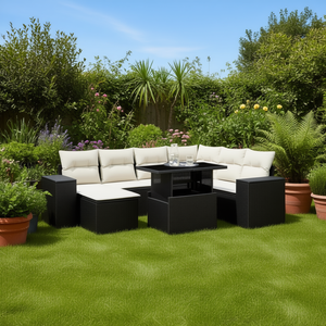 Conjunto de Sofás de Jardín en Negro y Crema, Muebles de Exterior de Ratán PE con Cojines de Espuma de Alta Densidad, Diseño Contemporáneo - Product Image 2