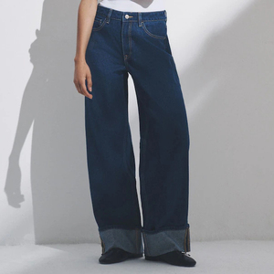 Factory Direct OEM Supply 2 Pack Wide Leg <strong>Turn</strong> <strong>up</strong> Denim <strong>Jeans</strong> Fashion Casual Women Pants Bulk Order - Product Image 2