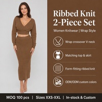 Ensemble deux pièces en tricot côtelé pour femme grande taille, design personnalisé, manches longues, col en V, coupe ajustée, hiver, Noël, viscose, tailles grandes