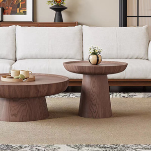 Tavolino da Tè Rotondo in Legno Massello, Tavolino da Caffè in <span class=keywords><strong>Noce</strong></span>, Design Artistico Italiano - Product Image 3