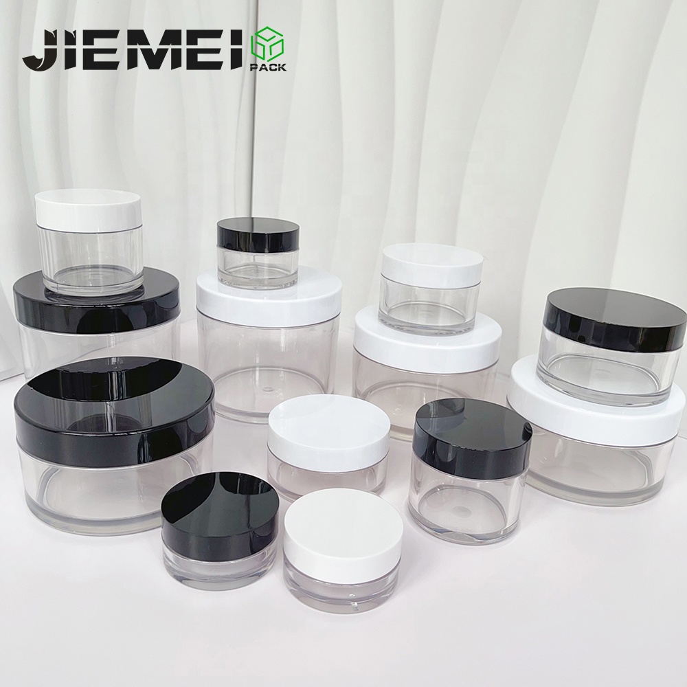 JIE MEI Stock 15g 30g 50g 80g 100g 120g 150g 200g 250g 300g Thick Wall PET Empty Face Cream Jar Custom Logo Body Scrub Container