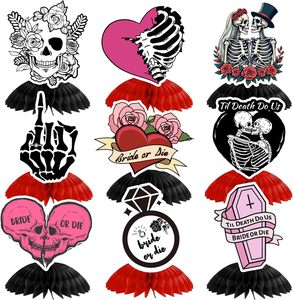 9 pièces Décorations de table alvéolées 'Bride to Be' <span class=keywords><strong>ou</strong></span> 'Bride or Die' pour enterrement de vie de jeune fille et Halloween - Product Image 1