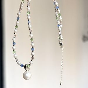 Collier imitation perles pour femme, pendentif rond perlé, chaîne en cristal coloré, bijoux élégants, accessoire de mode - Product Image 3