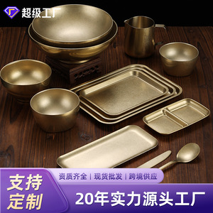 Retro Snow Gold Plate 304 Stainless Steel Round Shallow Plate Industrial Style Tray Dinnerware Set Daily Use - Product Image 3
