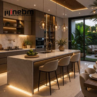 Ensemble de meubles de cuisine modulaires en bois massif sur mesure de luxe, style classique, îlot de cuisine, armoire de cuisine