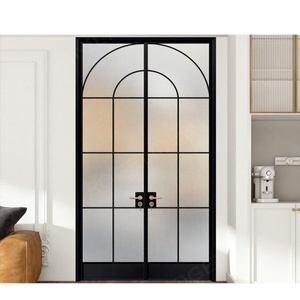Puerta Francesa de Doble Hoja Zonle con Rejilla, Vidrio Esmerilado de una Sola Hoja, Interior de Aluminio con Cerradura, Puertas Batientes - Product Image 1