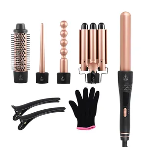 Hair Styling Tools 5 In 1 Interchangeable Curling Iron Hair Straightener Brush Rotating Ceramic Hair Curler Automatic