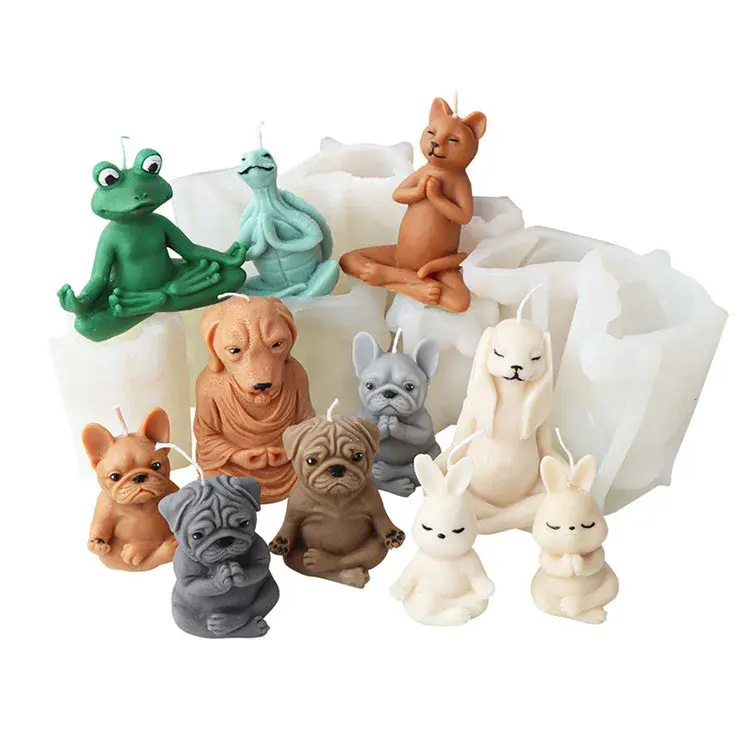 3D動物像瞑想ヨガキャンドルシリコン型ホーム石膏装飾落書きおもちゃ作り型DIYキャンドル作りツール