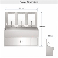 Station de lavage médical professionnelle à trois postes, robuste, en SUS304, avec système de capteur intégré