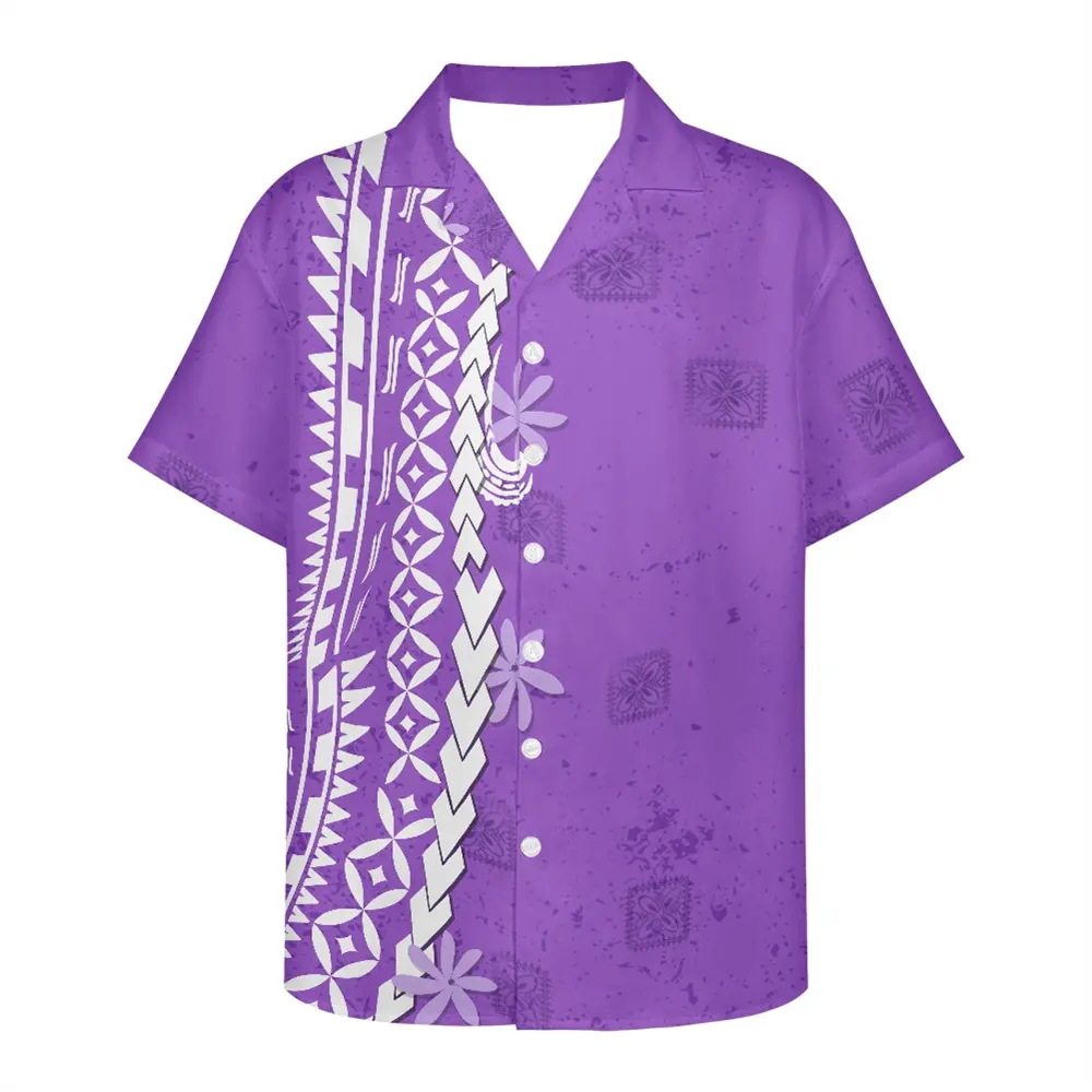 Purple Shirts Summer For Men POD Samoan Polynesian Tribal Print Men's Clothing Shirts Hawaiian Style Shirts For Men Casual