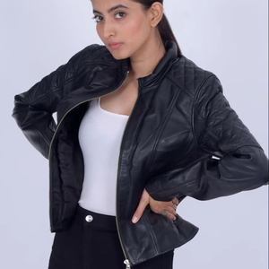 Chaqueta de Motocicleta de Piel Genuina para Mujer a Precio de Mayoreo, Estilo Bomber Impermeable y Cortavientos con Cierre de un Solo Botón de Algodón - Product Image 1