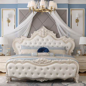 אירופאי נסיכה חדר שינה ריהוט עור לבן בארוק מיטה בסגנון נסיכה - Product Image 3