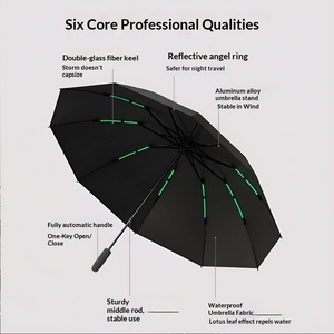 Parapluie pliant haut de gamme pour homme, entièrement automatique, épaissi, renforcé, à trois volets, grand format, inversé, résistant au vent - Product Image 4