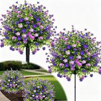 Ensemble de 2 arbres artificiels en buis résistant aux UV avec fleurs rouges pour la décoration extérieure du jardin et du balcon