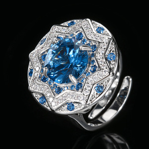 2025 new High-end jewelry copper gold-plated <b>simulation</b> blue crystal round temperament light luxury suit women 10-8mm - Product Image 6