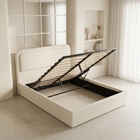 Lit capitonné moderne de luxe en velours bouclé avec cadre en bois de pin et sommier - Mobilier de chambre d'hôtel californien