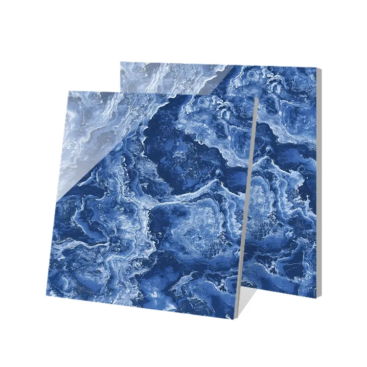 60x60 Full Body Blue Glossy Interior Apartment Glazed Polished Porcelain Marble Floor Wall Tiles