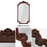 Miroir mural décoratif de style rococo inspiré de Louis XVI, sculpté à la main, avec finition rouille oxydée sur bois d'acajou, pour hôtel de luxe ou villa.
