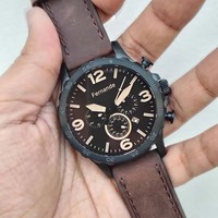 Montre chronographe à quartz pour homme avec grand cadran, bracelet en cuir véritable marron, étanche 50M, montre sport de poignet, vente en gros