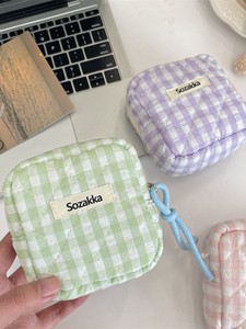 <b>Mini</b> Plaid Quilted Makeup <b>Bag</b> Portable Zipper Cosmetic Organizer for Women Daily Use OEM Service - Product Image 3