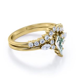 แหวนพลอยมอสอาเกตและมอสซาไนต์ชุบทองคำ 14K เงินสเตอร์ลิง ดีไซน์คลาสสิกแบบฝังหนามเตย เหมาะสำหรับงานเลี้ยงและงานหมั้น - Product Image 2