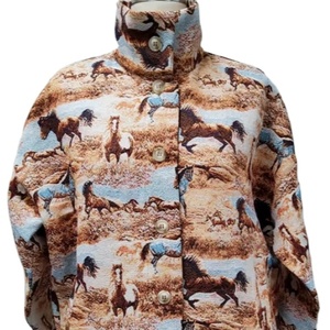 Chaqueta estilo retro americano occidental con estampado de caballo amarillo, holgada y casual. - Product Image 1