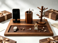 Organisateur de bureau en bois avec porte-stylos, plateau à clés et support pour téléphone, décoration de table pour le bureau, la maison et l'étude