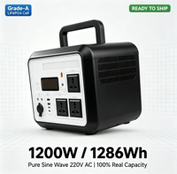 Station d'alimentation portable 1500W avec kit de panneaux solaires pliables 200W, alimentation de secours d'urgence pour le camping, les camping-cars et les pannes de courant à domicile, noir