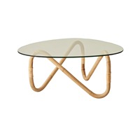 Table basse en verre contemporaine scandinave moderne minimaliste durable avec pieds en métal et plateau en verre trempé pour le salon